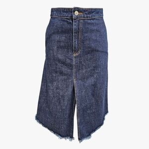 OFFICINE GENERALE Barbara Dark Denim Raw Hem Front Slit Midi Skirt 6 Waist 27"